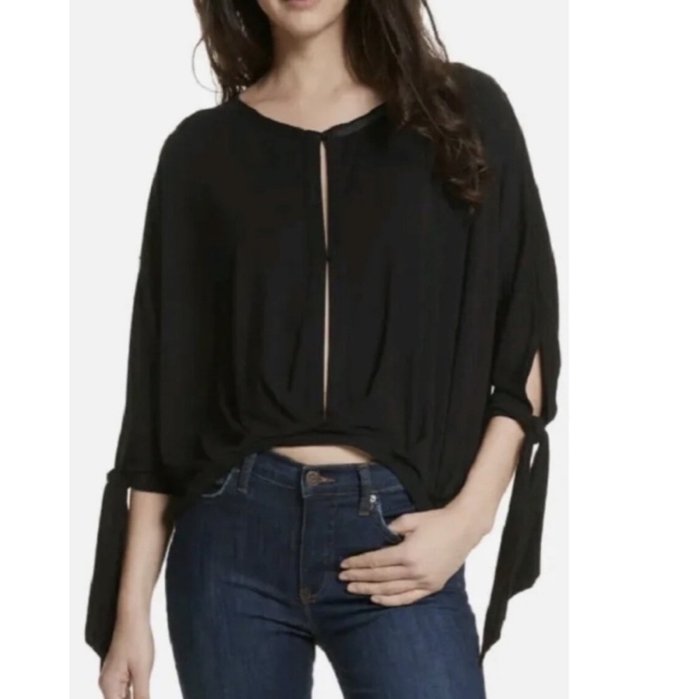 Free People Keepin on Tie Black Button Front Top